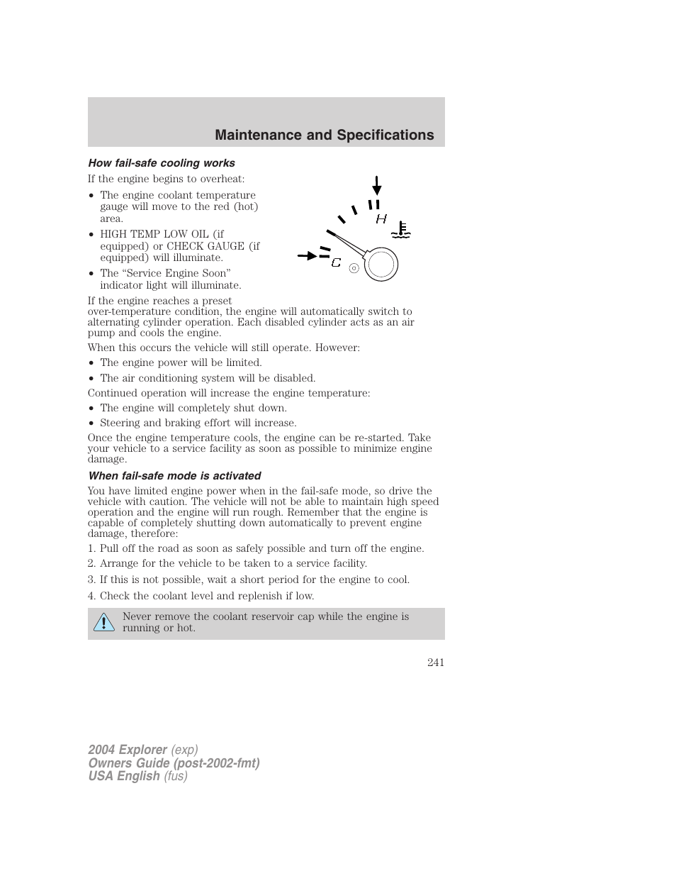 Maintenance and specifications | FORD 2004 Explorer v.1 User Manual | Page 241 / 296