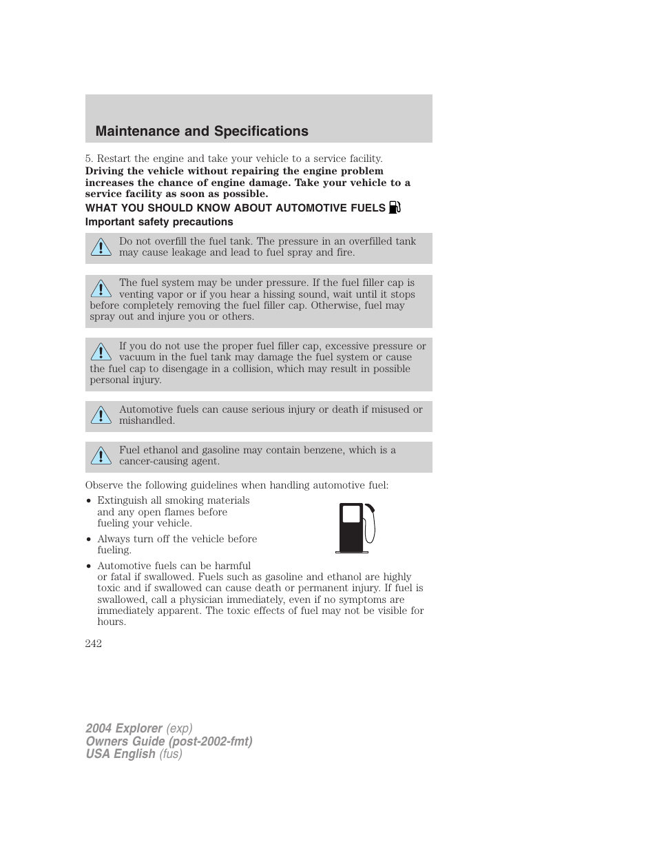 Maintenance and specifications | FORD 2004 Explorer v.1 User Manual | Page 242 / 296