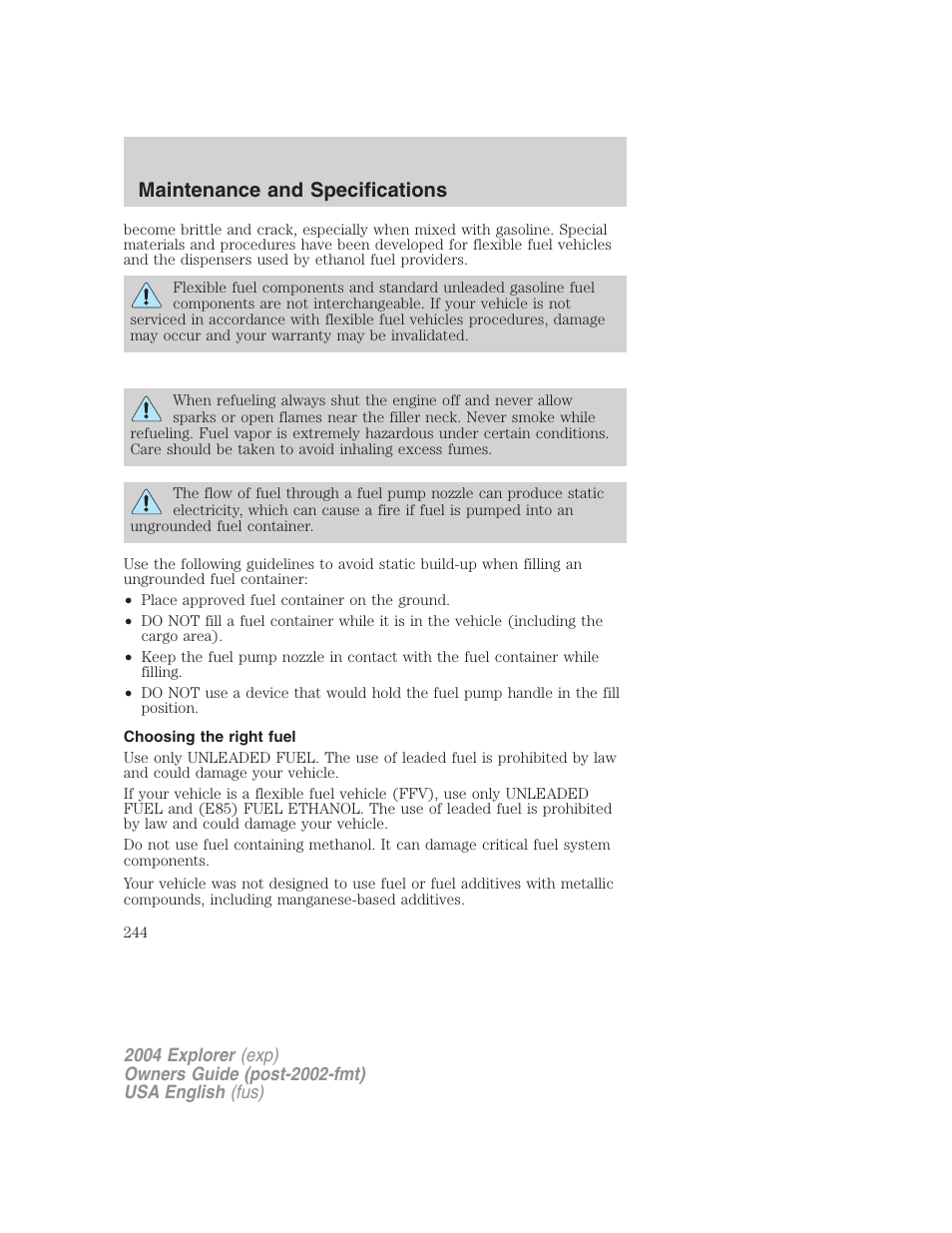 Maintenance and specifications | FORD 2004 Explorer v.1 User Manual | Page 244 / 296