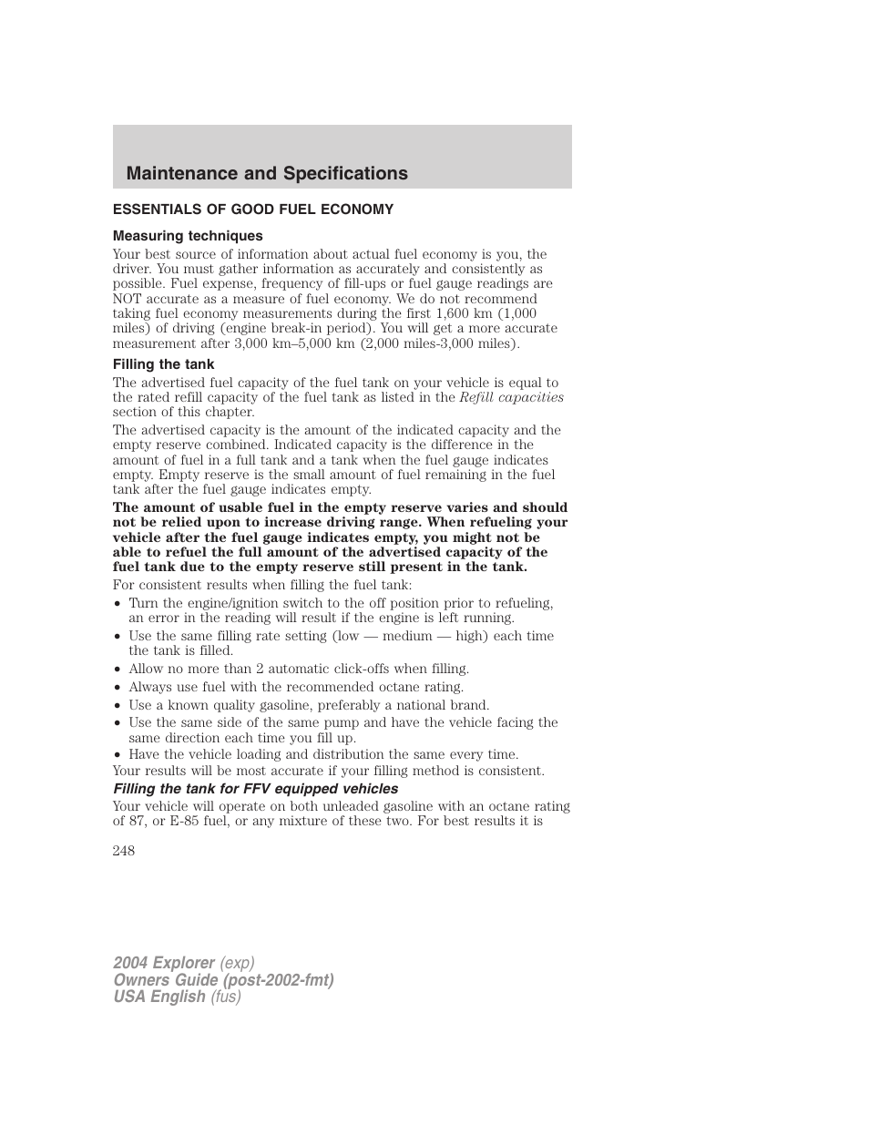 Maintenance and specifications | FORD 2004 Explorer v.1 User Manual | Page 248 / 296