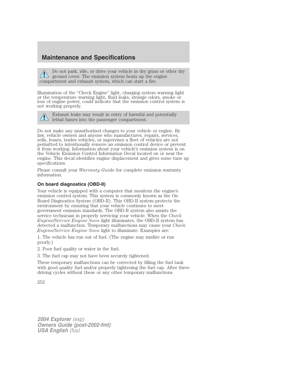 Maintenance and specifications | FORD 2004 Explorer v.1 User Manual | Page 252 / 296