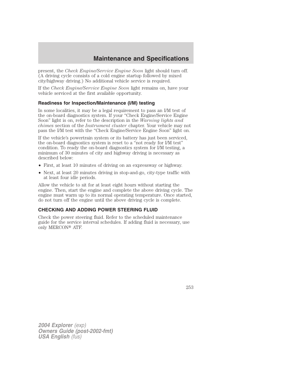 Maintenance and specifications | FORD 2004 Explorer v.1 User Manual | Page 253 / 296