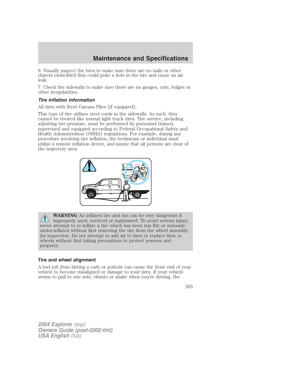 Maintenance and specifications | FORD 2004 Explorer v.1 User Manual | Page 265 / 296