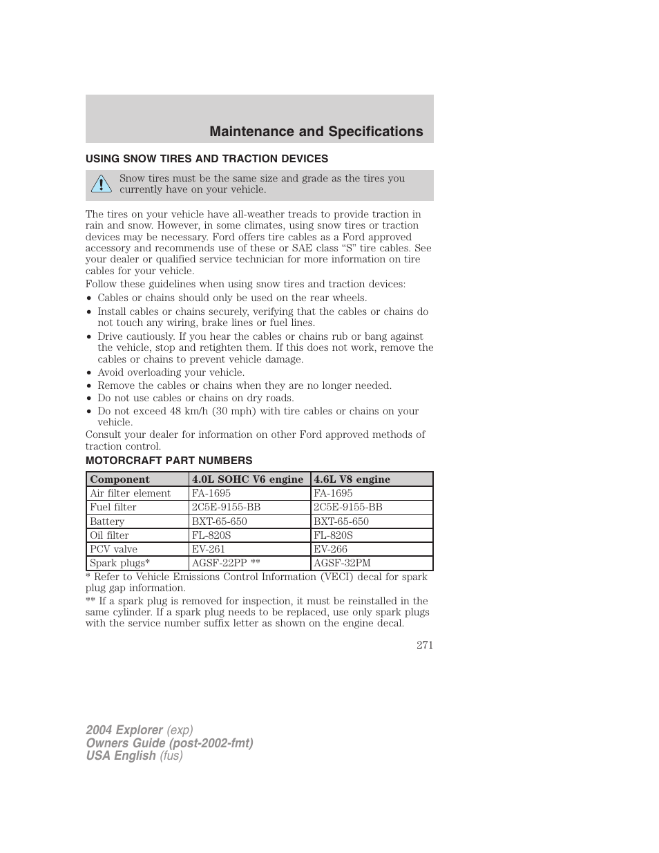 Maintenance and specifications | FORD 2004 Explorer v.1 User Manual | Page 271 / 296