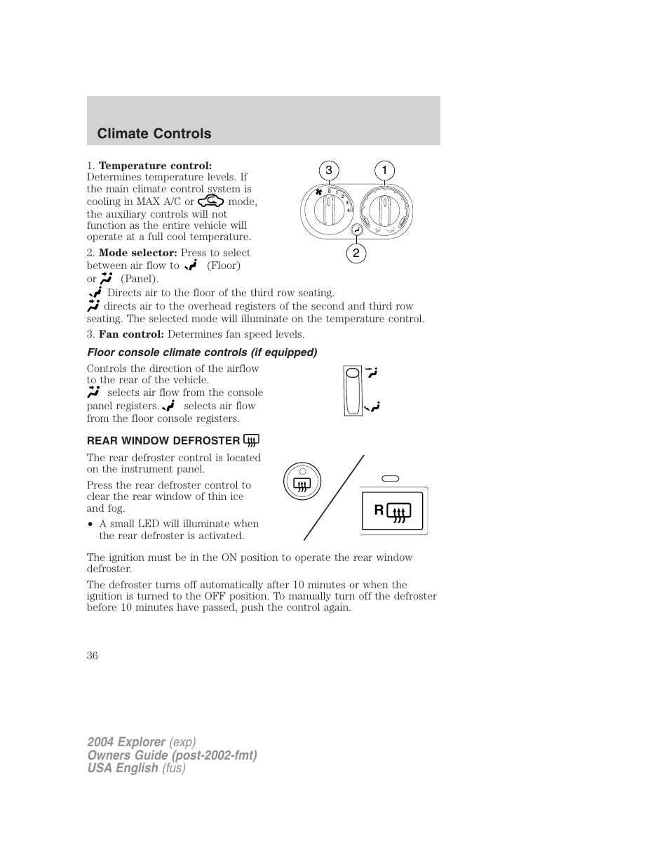 Climate controls | FORD 2004 Explorer v.1 User Manual | Page 36 / 296