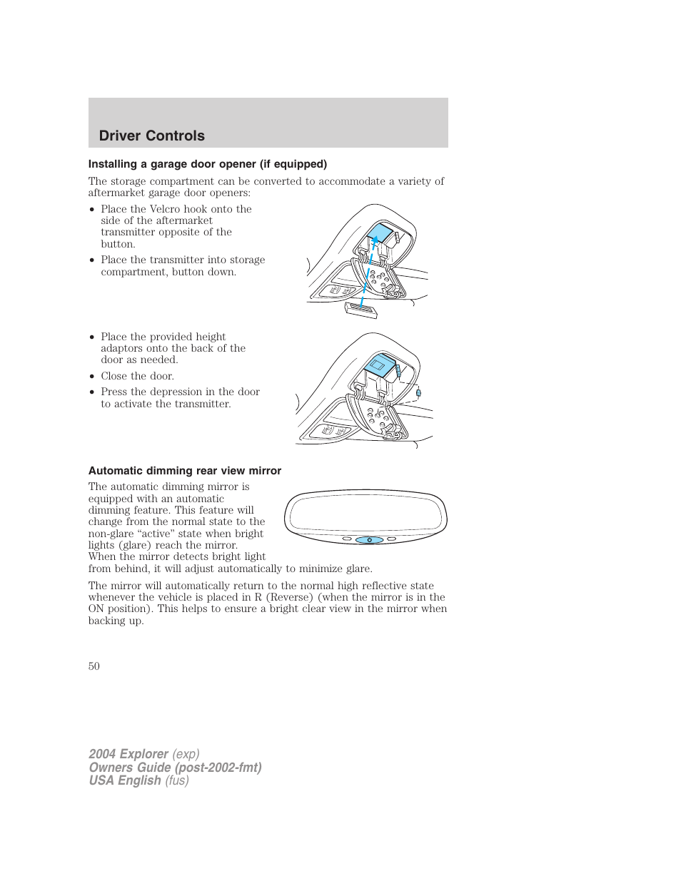 Driver controls | FORD 2004 Explorer v.1 User Manual | Page 50 / 296