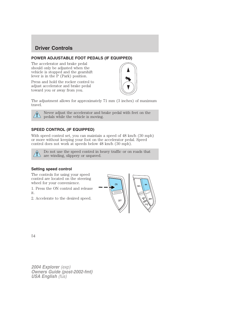 Driver controls | FORD 2004 Explorer v.1 User Manual | Page 54 / 296