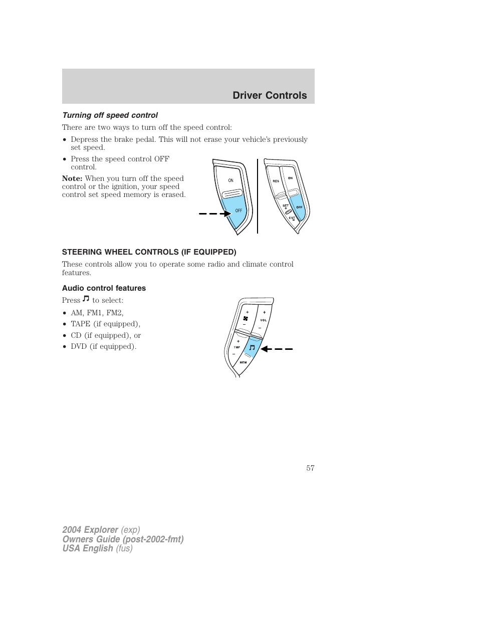 Driver controls | FORD 2004 Explorer v.1 User Manual | Page 57 / 296