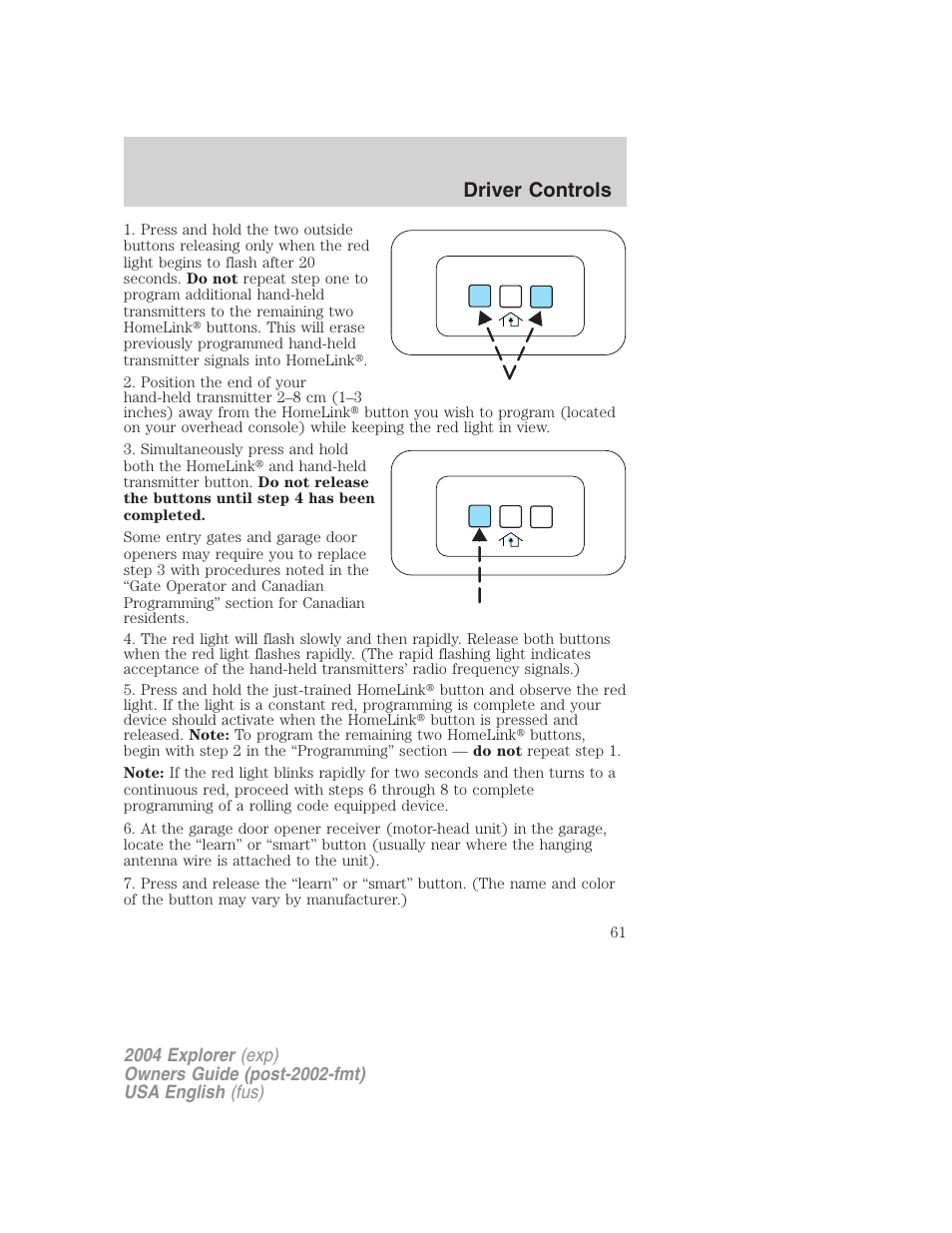 Driver controls | FORD 2004 Explorer v.1 User Manual | Page 61 / 296