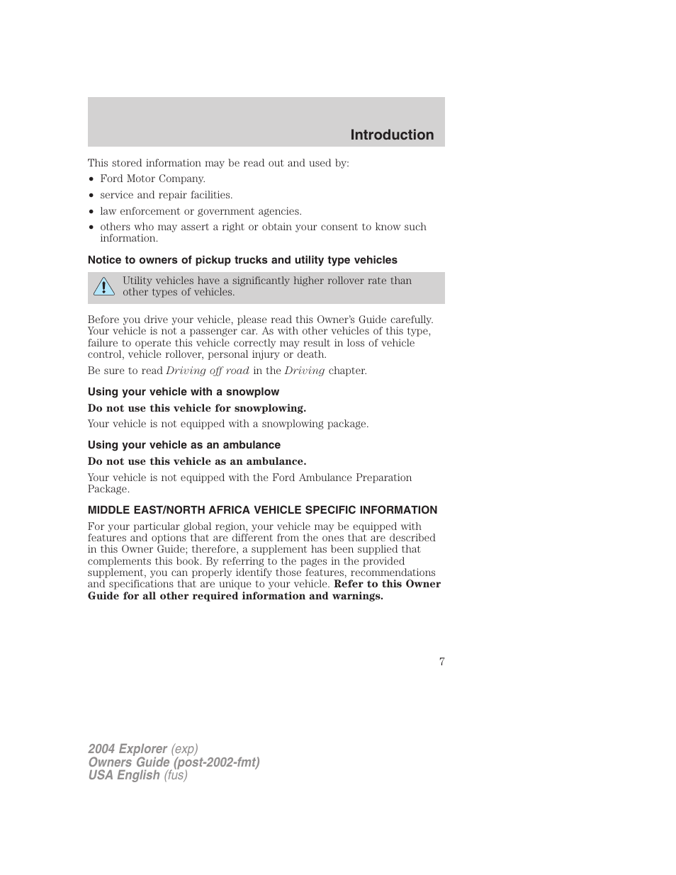 Introduction | FORD 2004 Explorer v.1 User Manual | Page 7 / 296