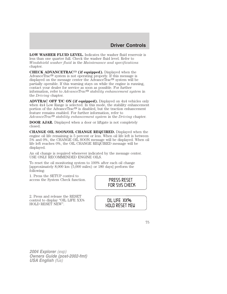 Driver controls | FORD 2004 Explorer v.1 User Manual | Page 75 / 296