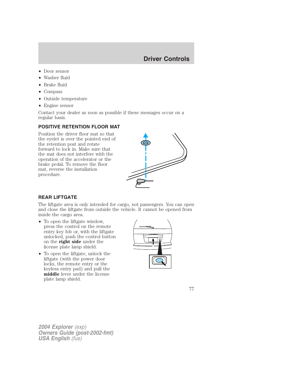 Driver controls | FORD 2004 Explorer v.1 User Manual | Page 77 / 296