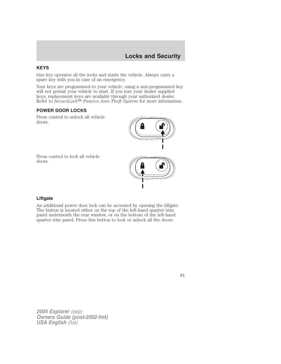 Locks and security | FORD 2004 Explorer v.1 User Manual | Page 81 / 296