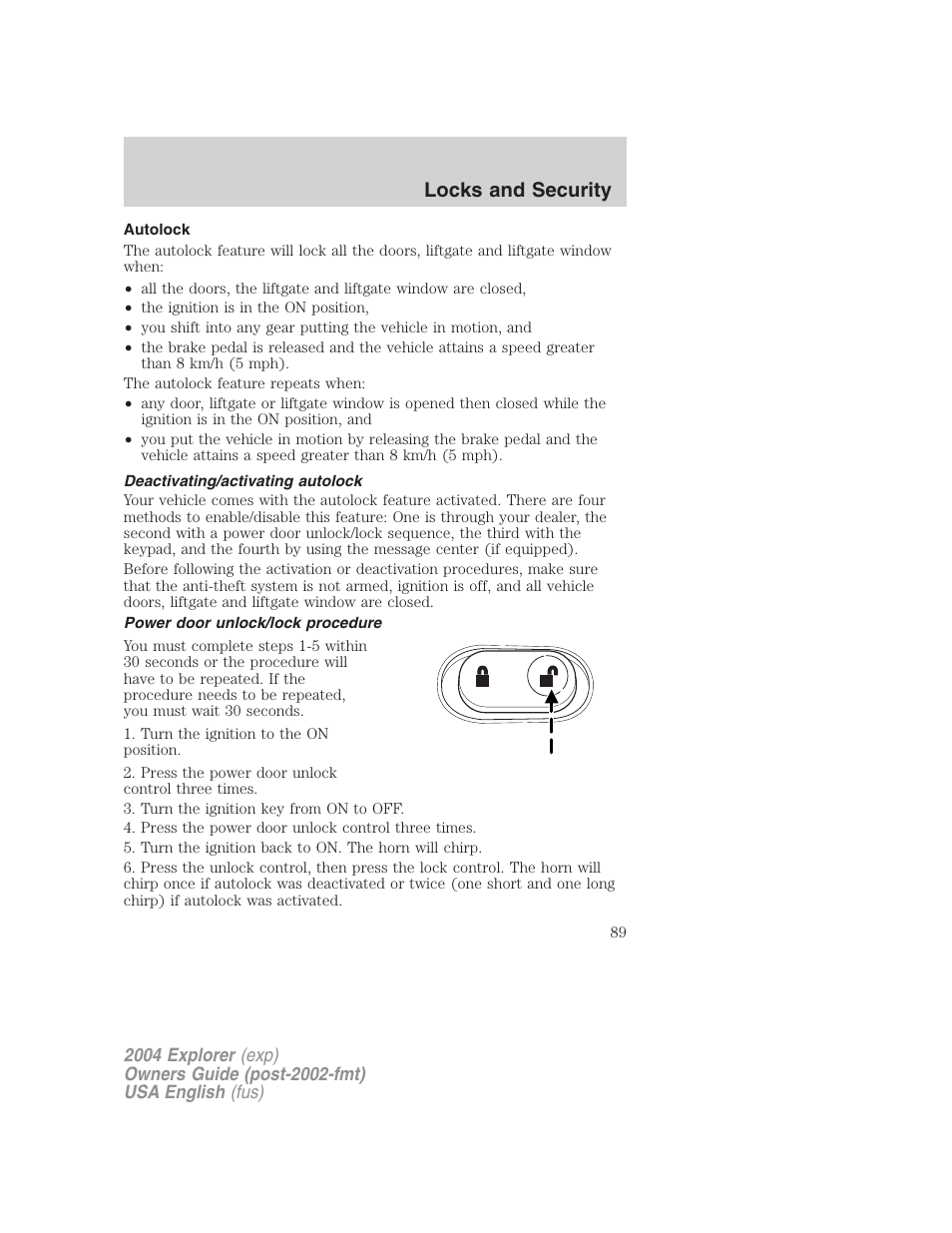 Locks and security | FORD 2004 Explorer v.1 User Manual | Page 89 / 296