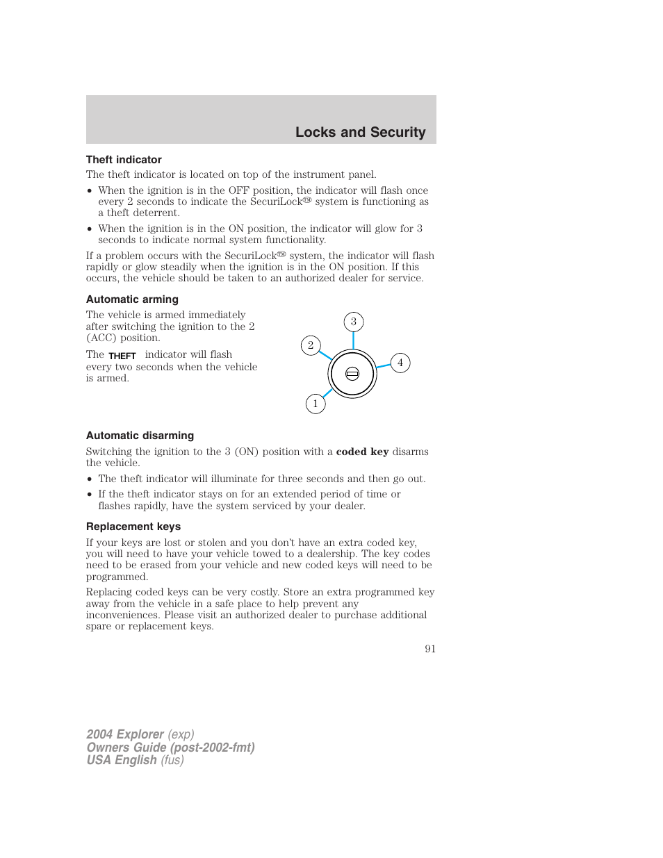 Locks and security | FORD 2004 Explorer v.1 User Manual | Page 91 / 296