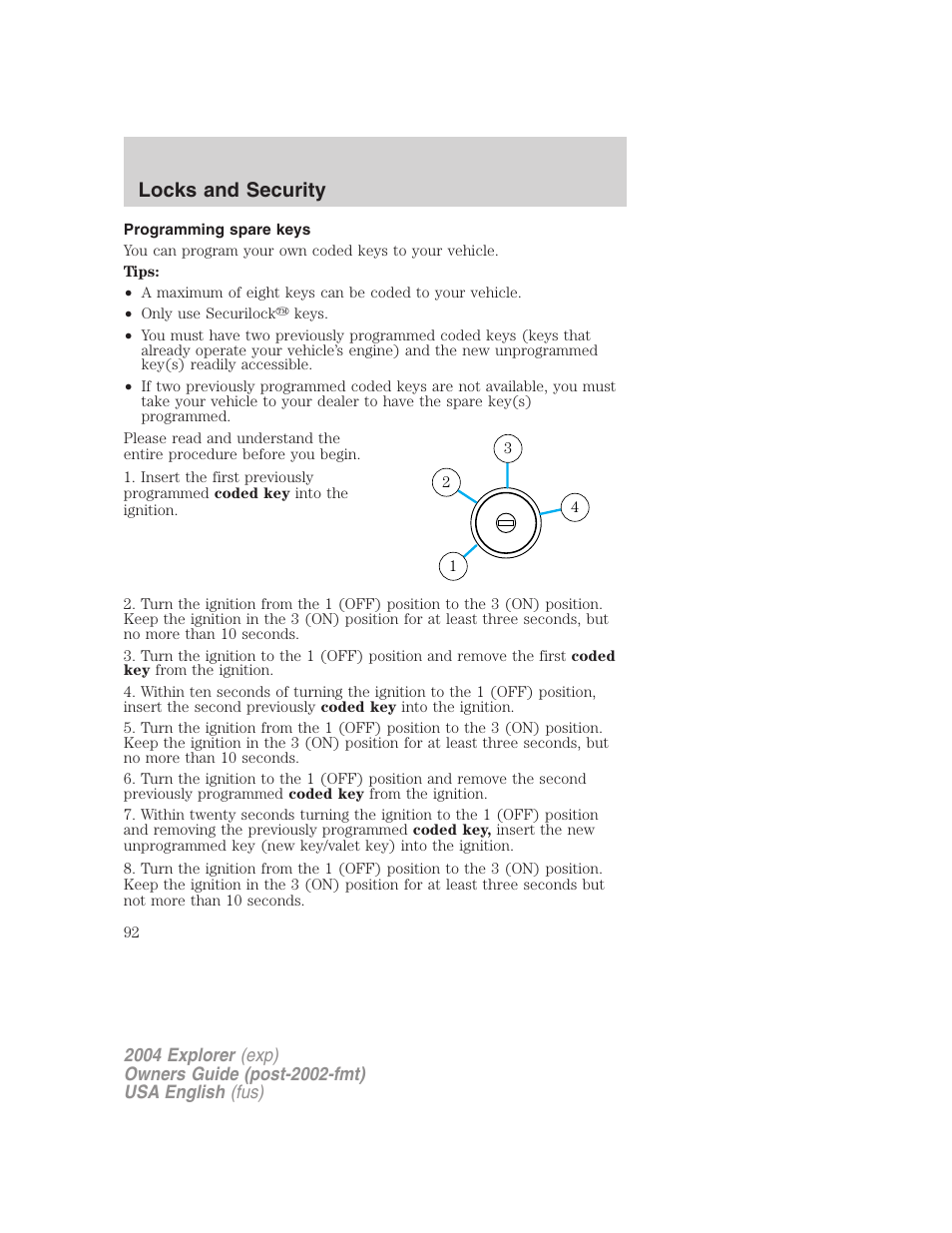 Locks and security | FORD 2004 Explorer v.1 User Manual | Page 92 / 296
