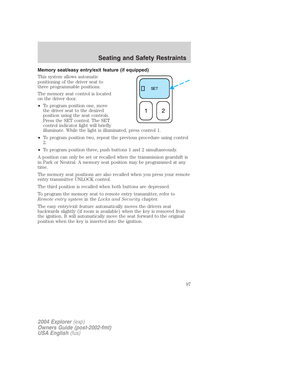 Seating and safety restraints | FORD 2004 Explorer v.1 User Manual | Page 97 / 296