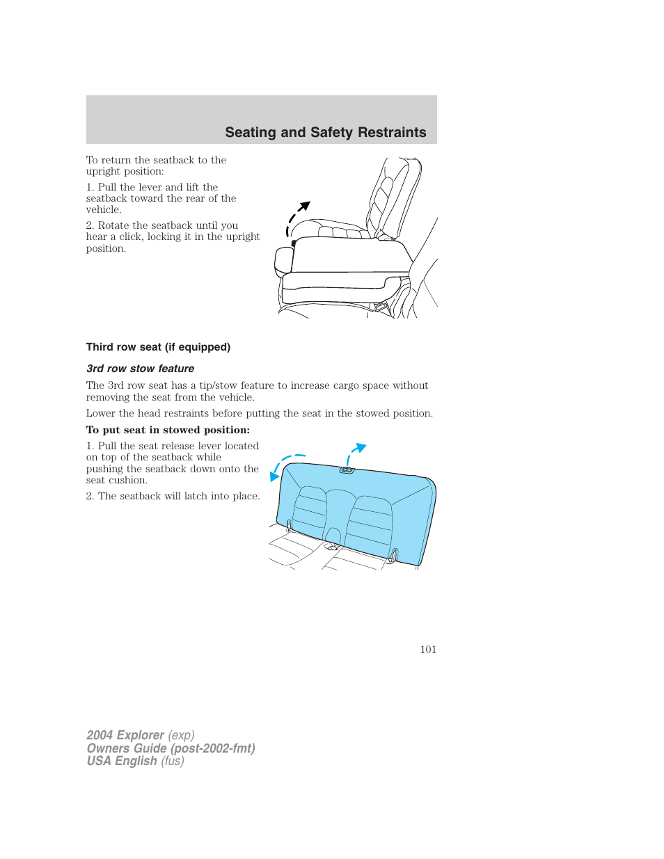 Seating and safety restraints | FORD 2004 Explorer v.2 User Manual | Page 101 / 296