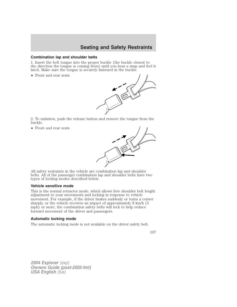 Seating and safety restraints | FORD 2004 Explorer v.2 User Manual | Page 107 / 296
