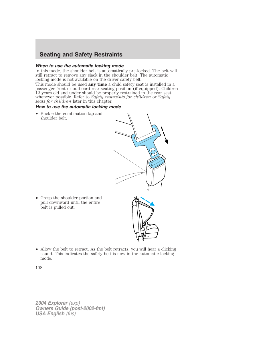Seating and safety restraints | FORD 2004 Explorer v.2 User Manual | Page 108 / 296