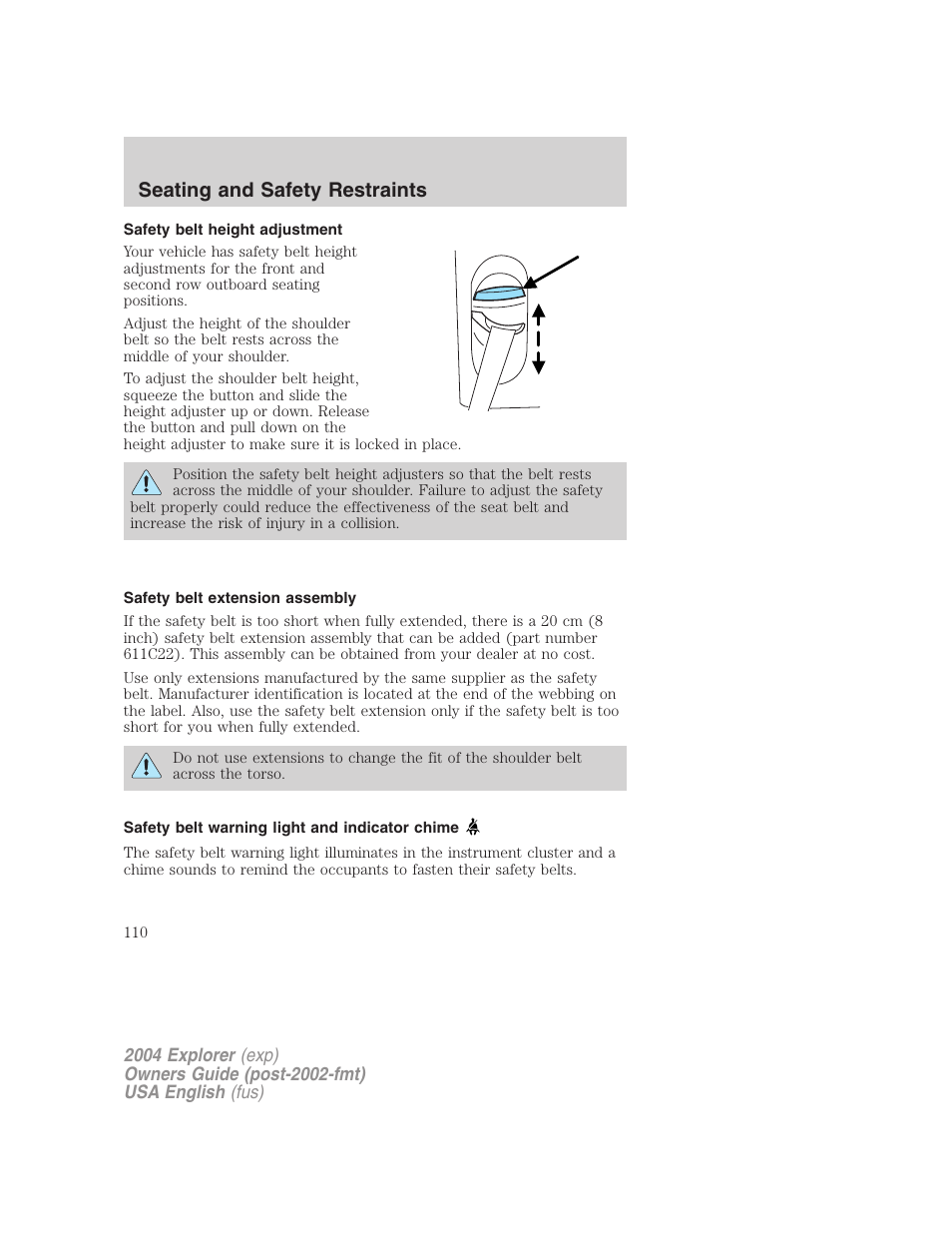 Seating and safety restraints | FORD 2004 Explorer v.2 User Manual | Page 110 / 296