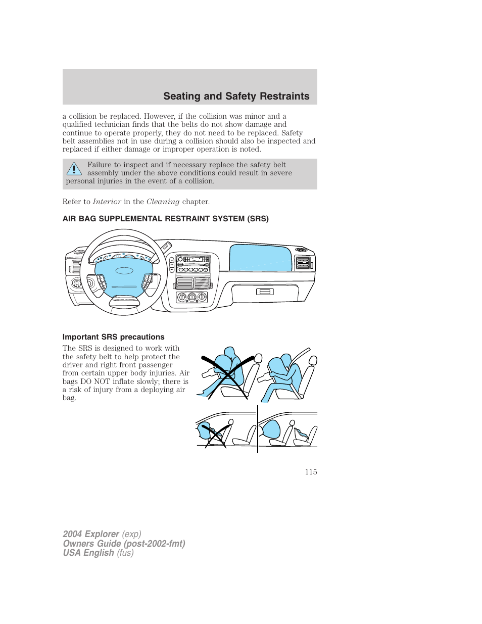 Seating and safety restraints | FORD 2004 Explorer v.2 User Manual | Page 115 / 296