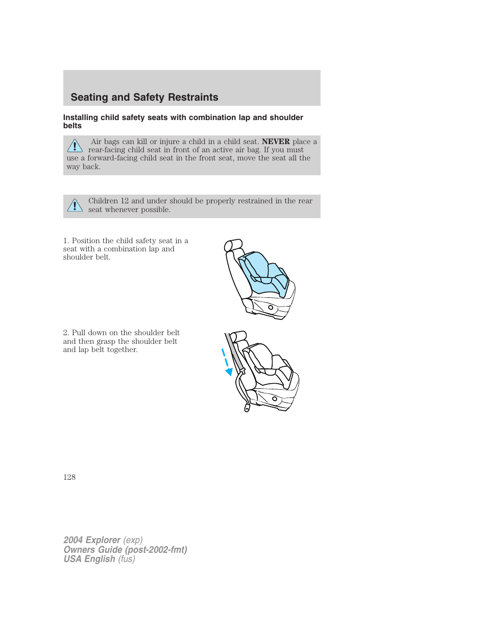 Seating and safety restraints | FORD 2004 Explorer v.2 User Manual | Page 128 / 296