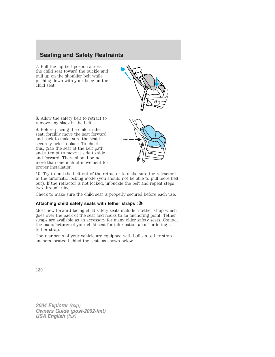 Seating and safety restraints | FORD 2004 Explorer v.2 User Manual | Page 130 / 296