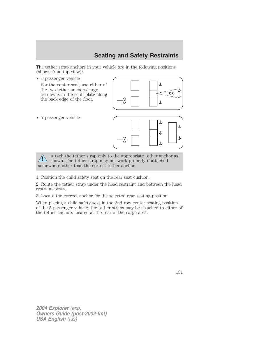 Seating and safety restraints | FORD 2004 Explorer v.2 User Manual | Page 131 / 296