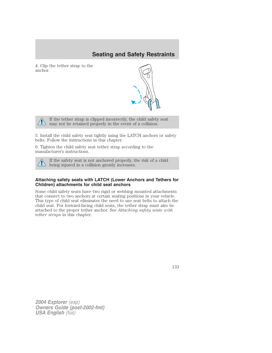 Seating and safety restraints | FORD 2004 Explorer v.2 User Manual | Page 133 / 296