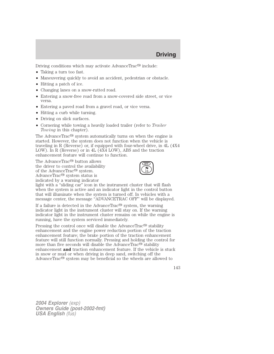 Driving | FORD 2004 Explorer v.2 User Manual | Page 143 / 296