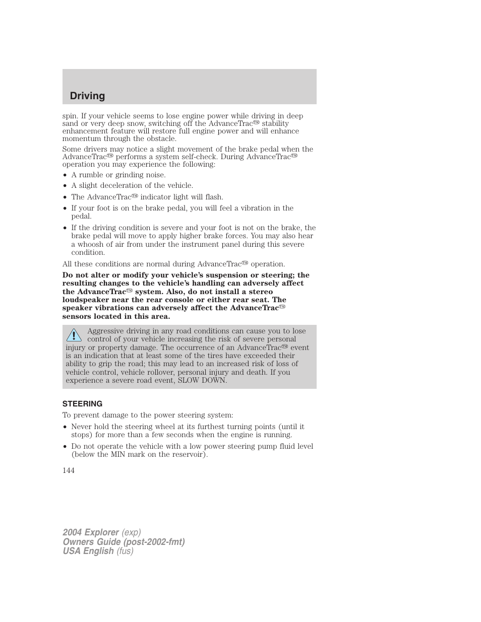 Driving | FORD 2004 Explorer v.2 User Manual | Page 144 / 296