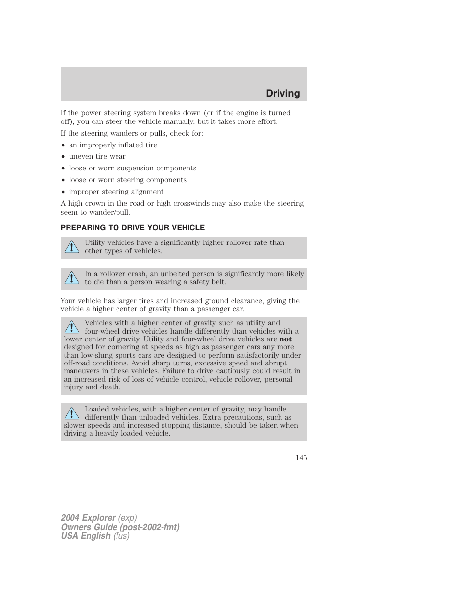 Driving | FORD 2004 Explorer v.2 User Manual | Page 145 / 296