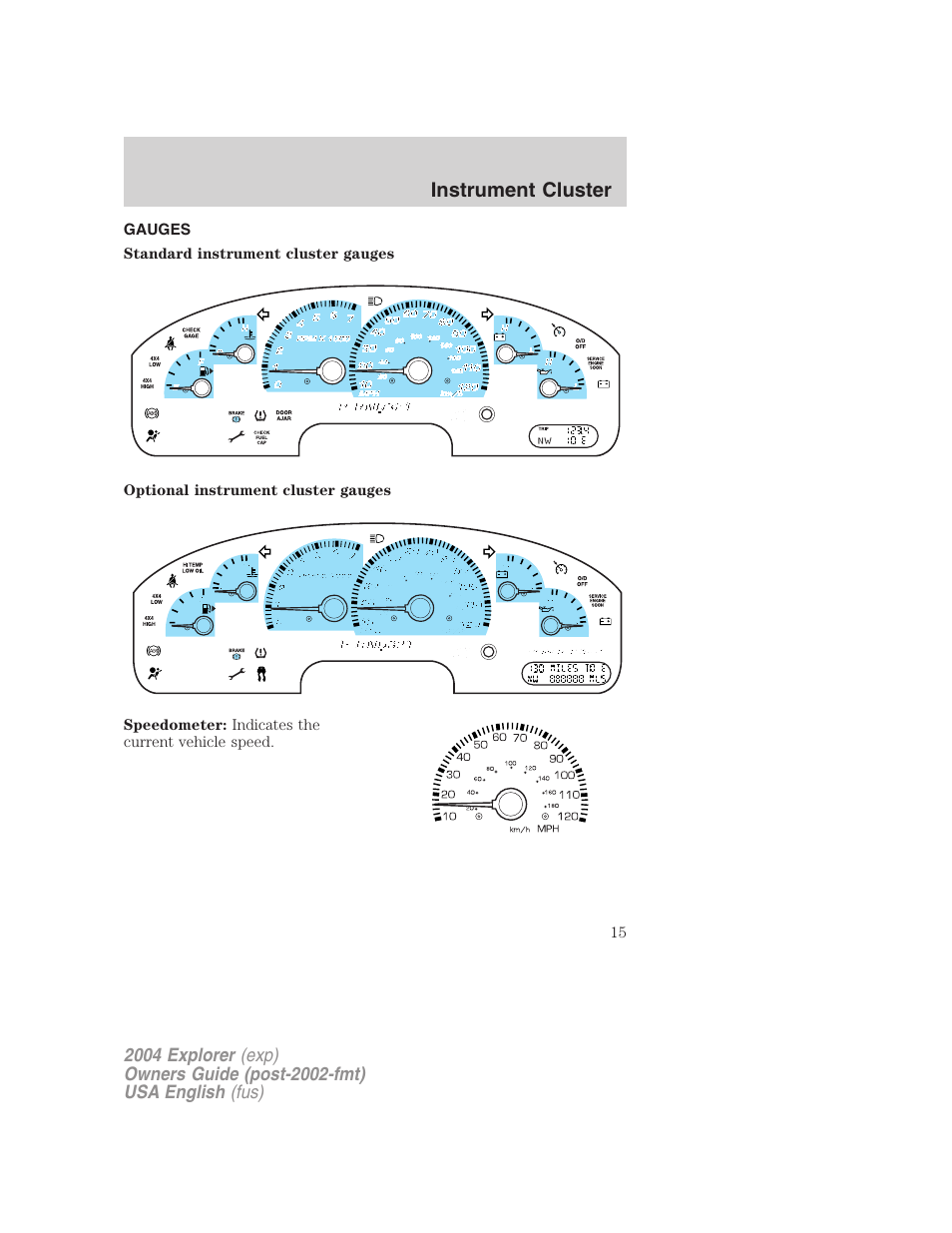 Instrument cluster | FORD 2004 Explorer v.2 User Manual | Page 15 / 296