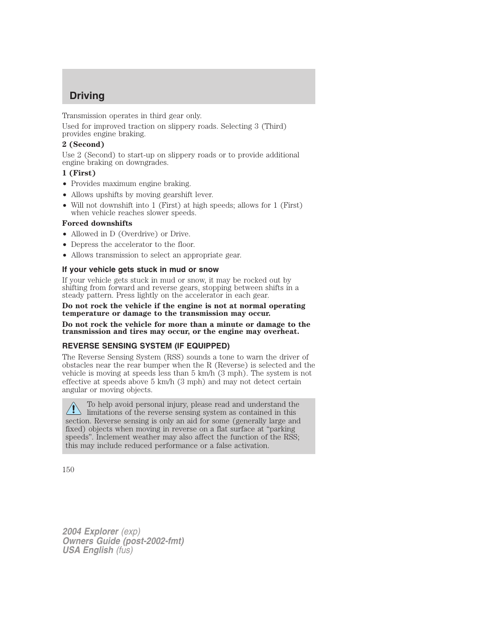 Driving | FORD 2004 Explorer v.2 User Manual | Page 150 / 296