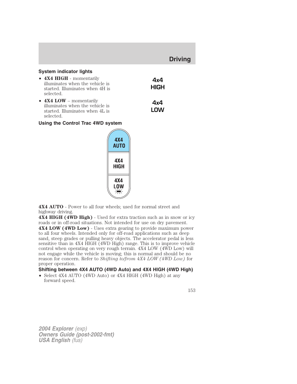 Driving | FORD 2004 Explorer v.2 User Manual | Page 153 / 296