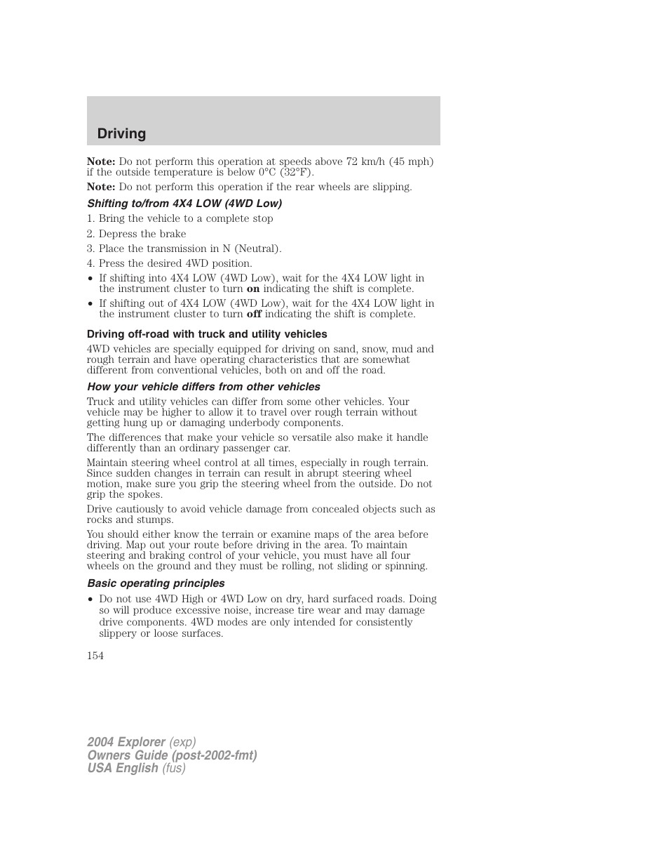 Driving | FORD 2004 Explorer v.2 User Manual | Page 154 / 296