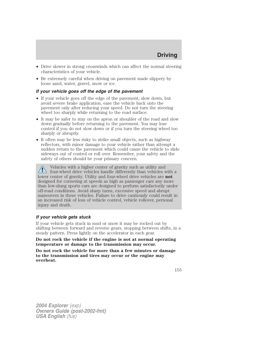 Driving | FORD 2004 Explorer v.2 User Manual | Page 155 / 296