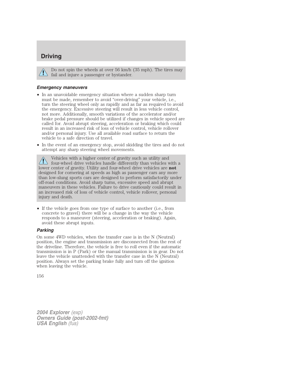Driving | FORD 2004 Explorer v.2 User Manual | Page 156 / 296