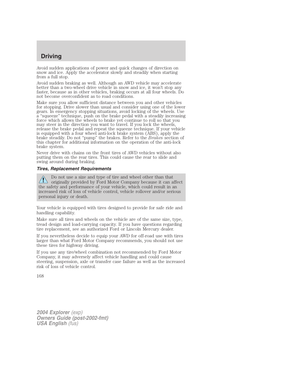 Driving | FORD 2004 Explorer v.2 User Manual | Page 168 / 296