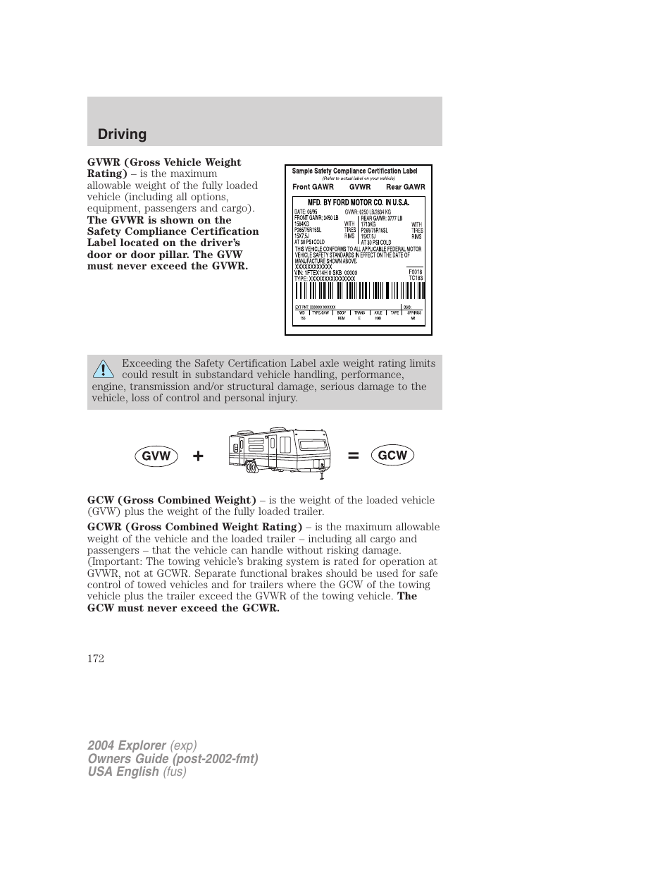 Driving | FORD 2004 Explorer v.2 User Manual | Page 172 / 296