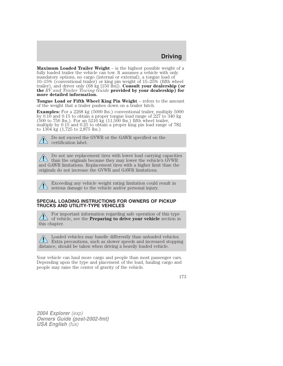 Driving | FORD 2004 Explorer v.2 User Manual | Page 173 / 296