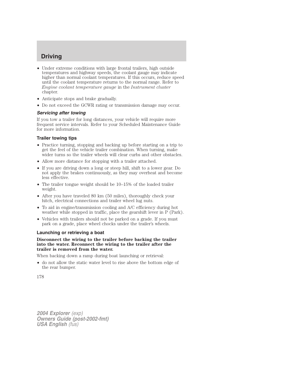 Driving | FORD 2004 Explorer v.2 User Manual | Page 178 / 296