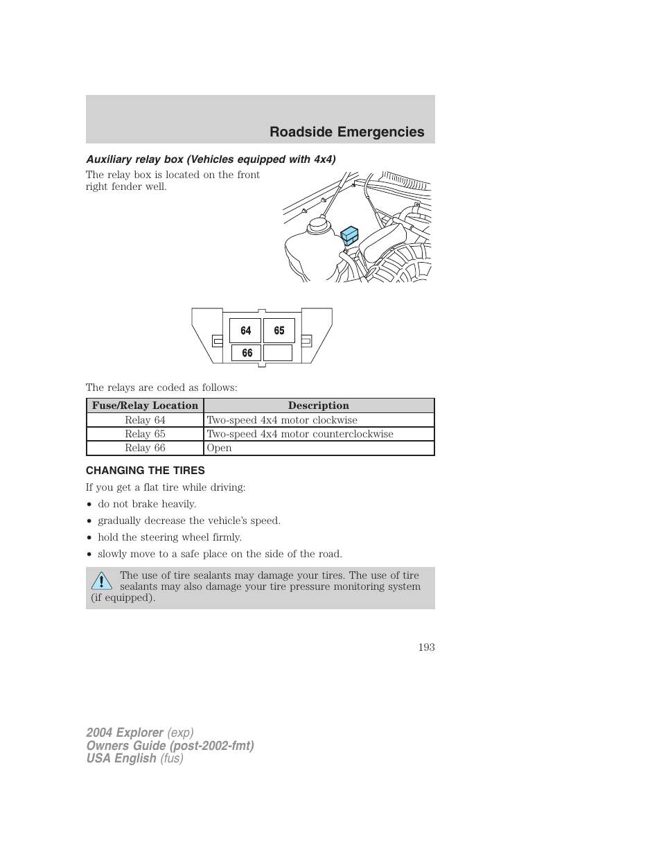 Roadside emergencies | FORD 2004 Explorer v.2 User Manual | Page 193 / 296