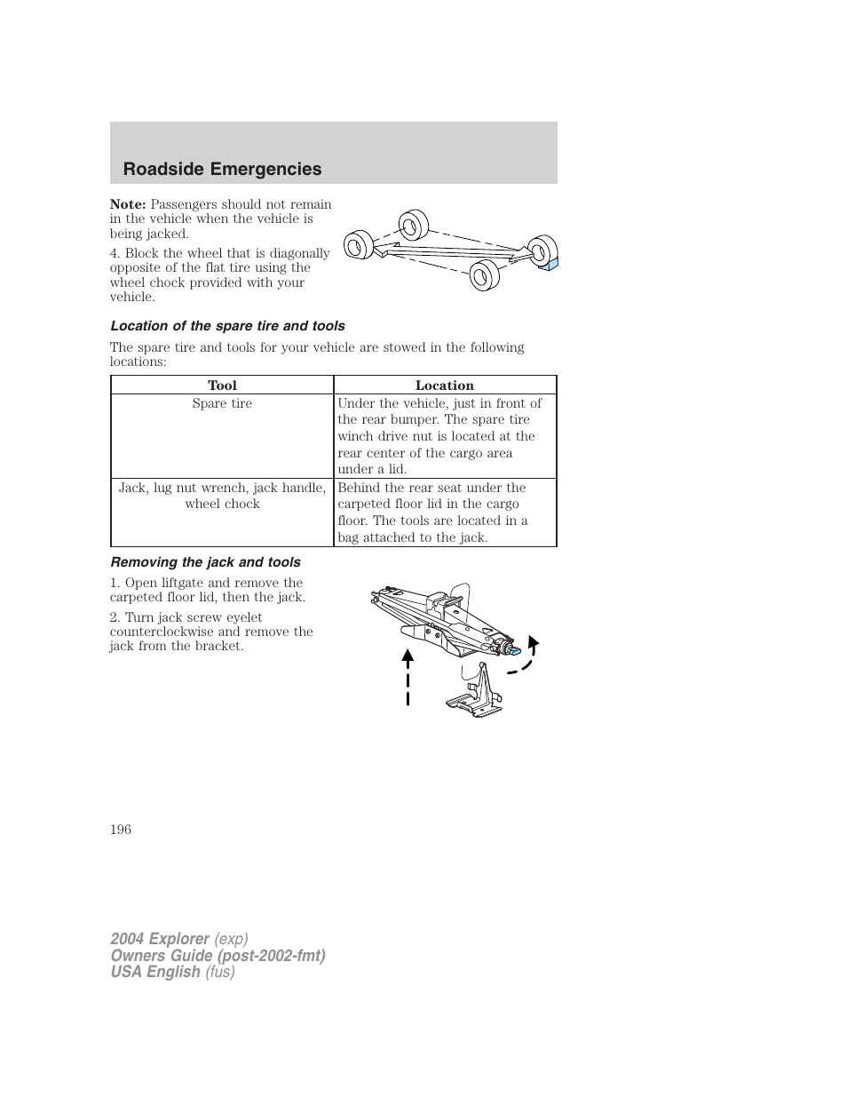 Roadside emergencies | FORD 2004 Explorer v.2 User Manual | Page 196 / 296