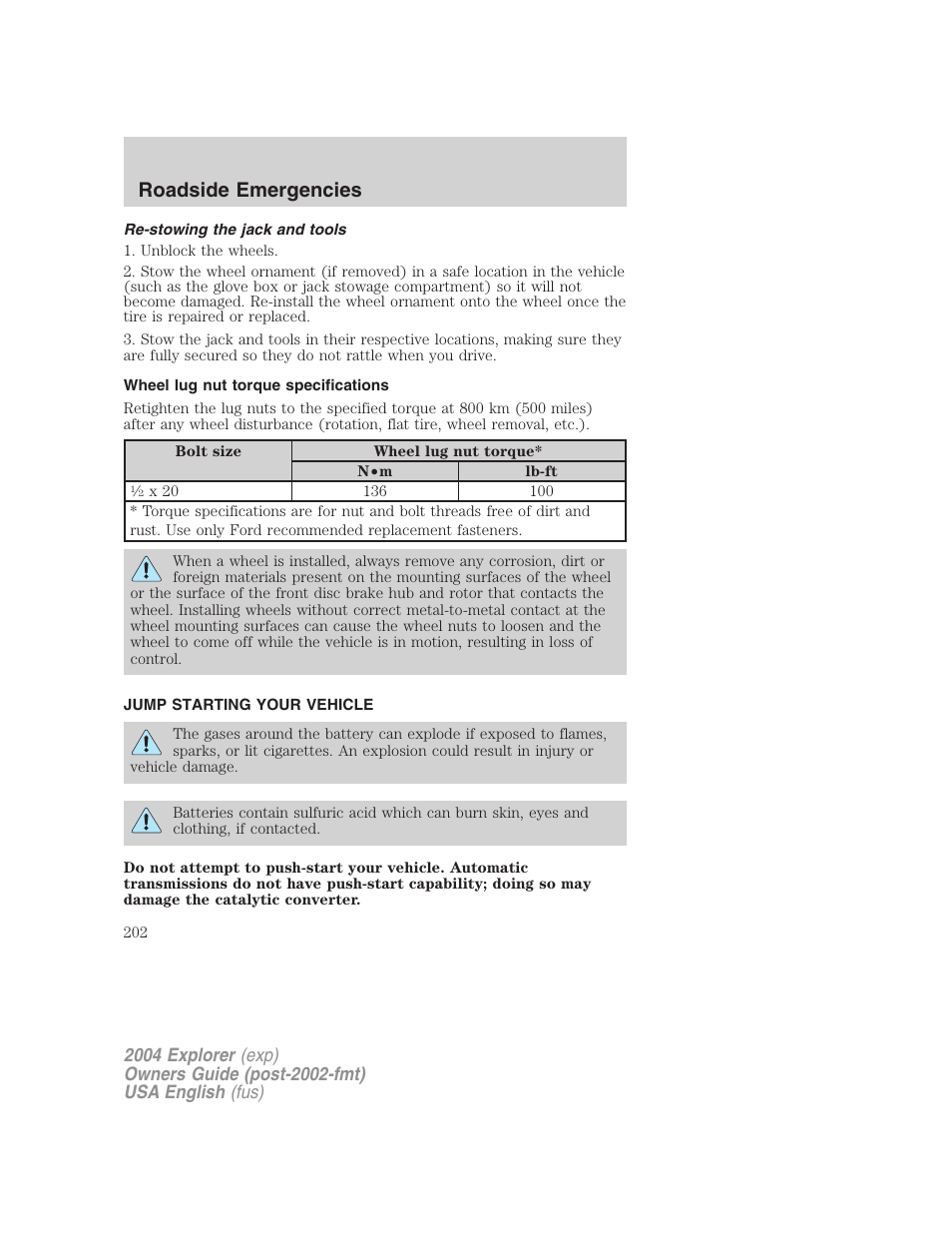 Roadside emergencies | FORD 2004 Explorer v.2 User Manual | Page 202 / 296