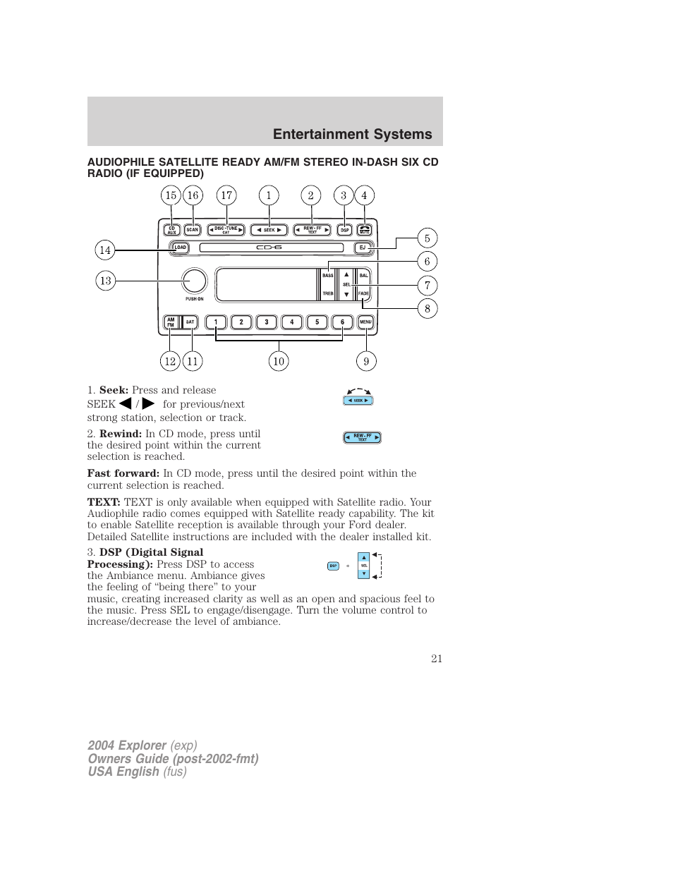 Entertainment systems | FORD 2004 Explorer v.2 User Manual | Page 21 / 296