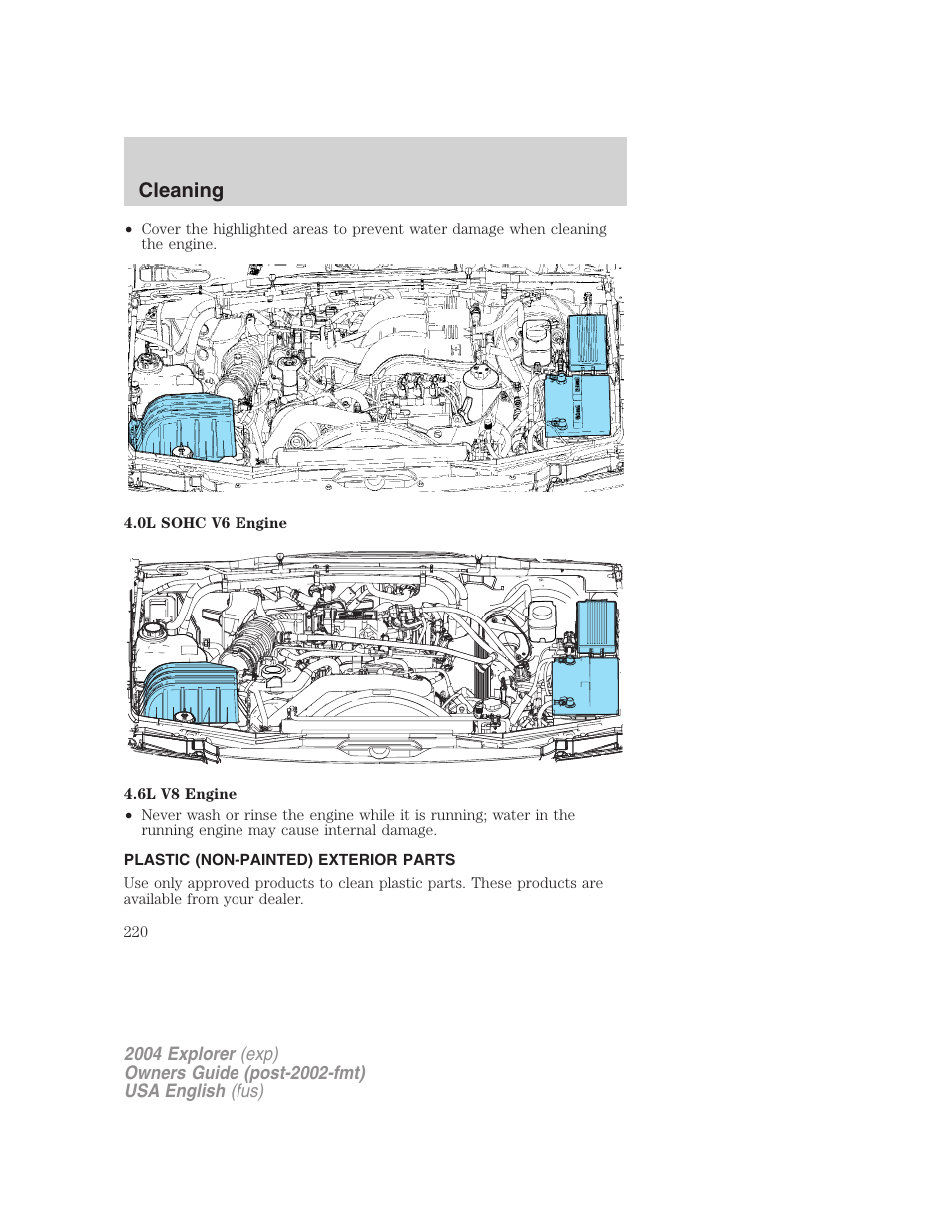 Cleaning | FORD 2004 Explorer v.2 User Manual | Page 220 / 296