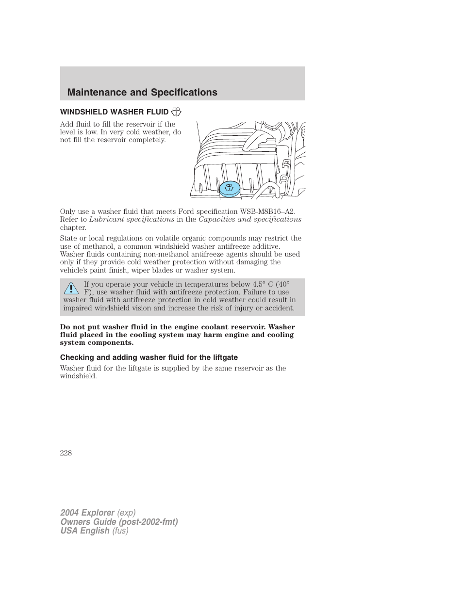 Maintenance and specifications | FORD 2004 Explorer v.2 User Manual | Page 228 / 296