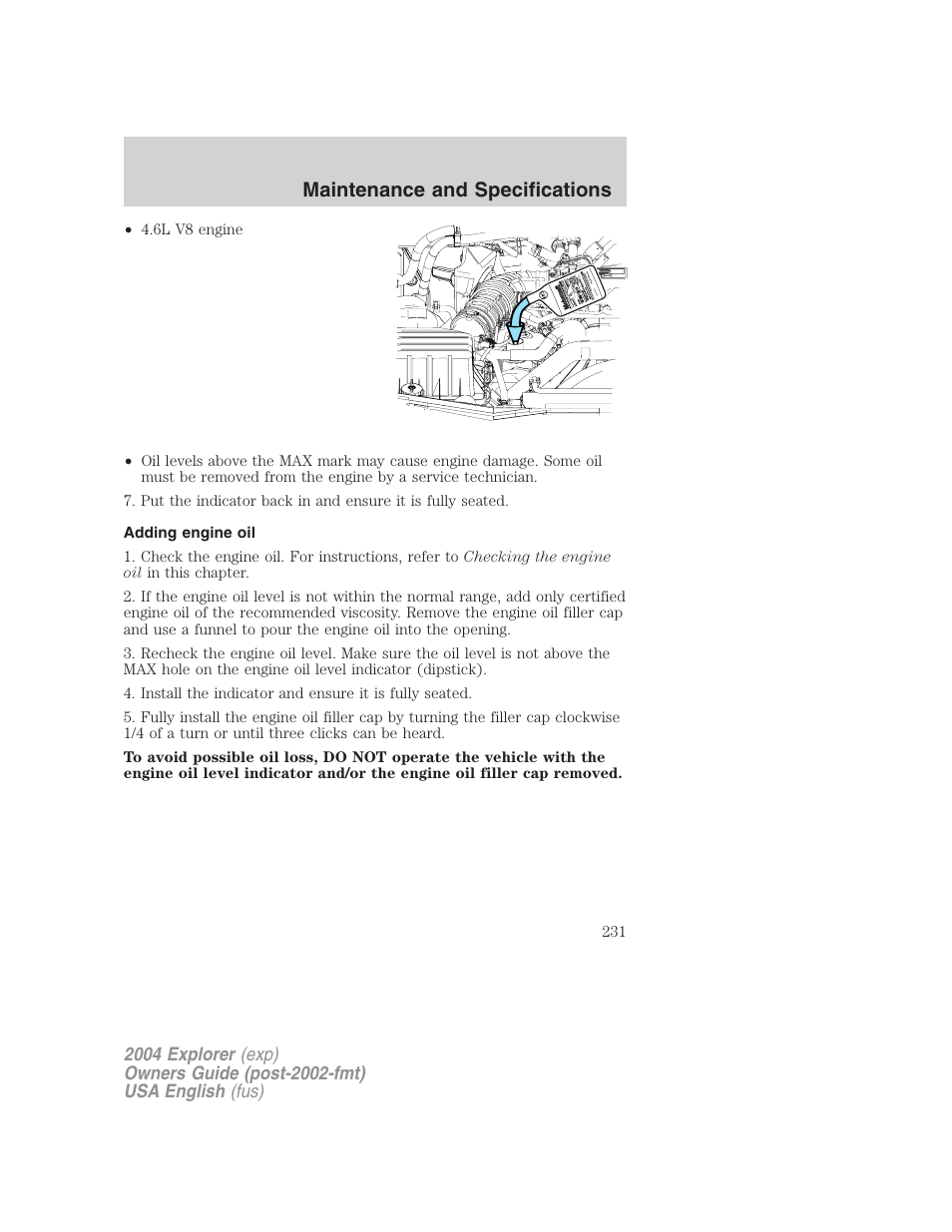 Maintenance and specifications | FORD 2004 Explorer v.2 User Manual | Page 231 / 296